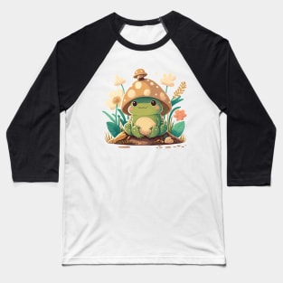 Cottagecore aesthetic cute frog on Mushroom Baseball T-Shirt